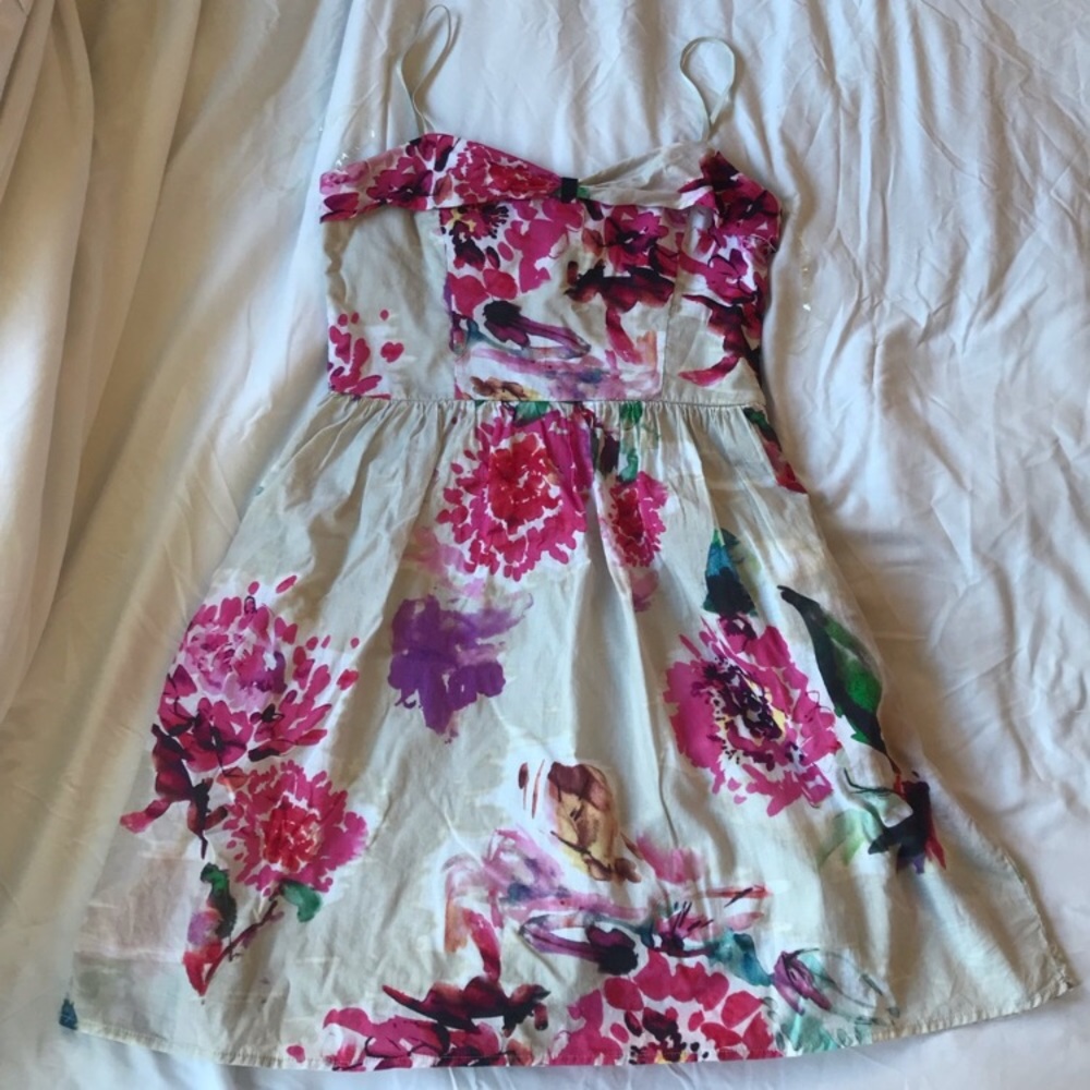 Watercolor Floral Sundress, Cream Pink and Purple, size Medium - Picture 6 of 16